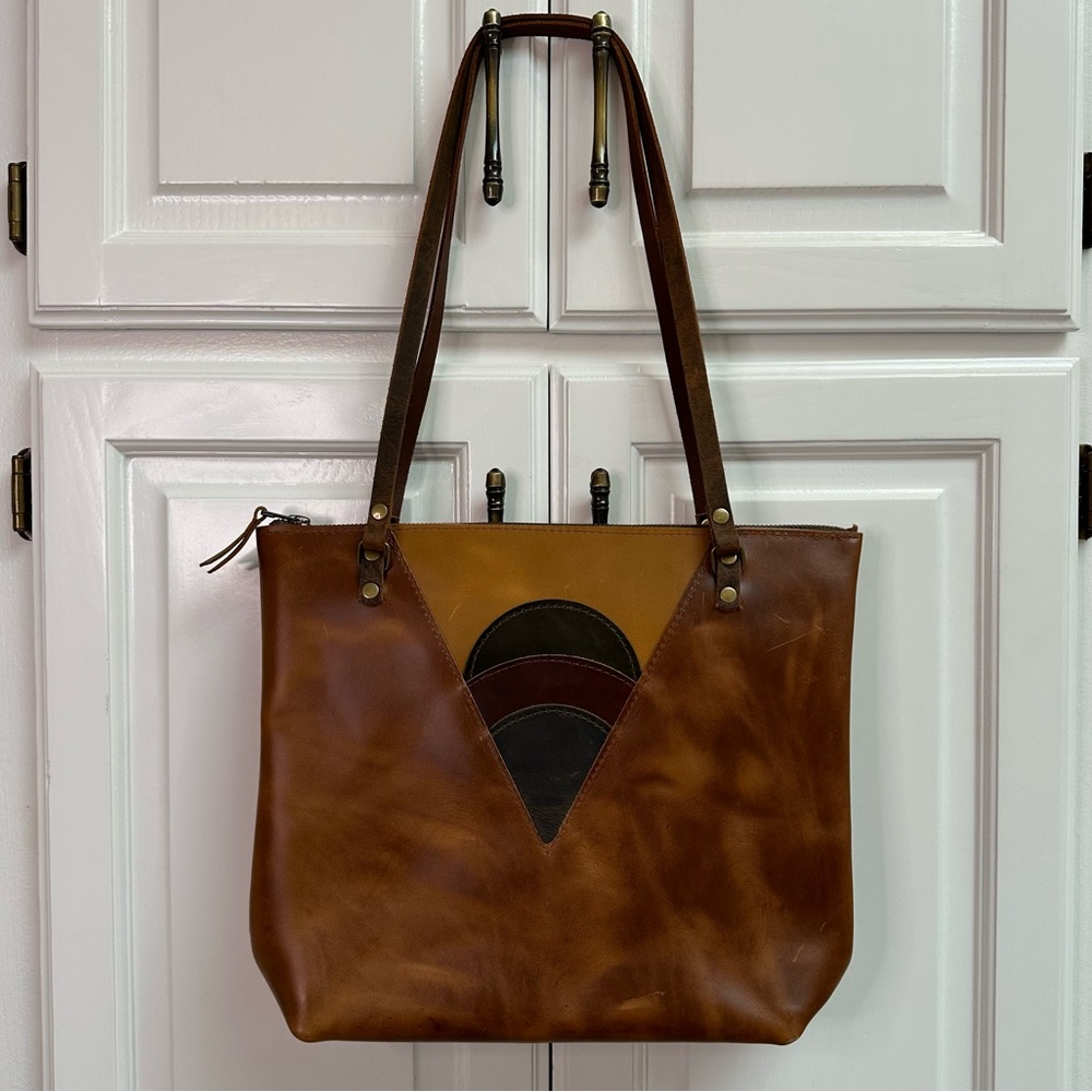 In Blue Handmade Leather Tote Bag Brown & Tan